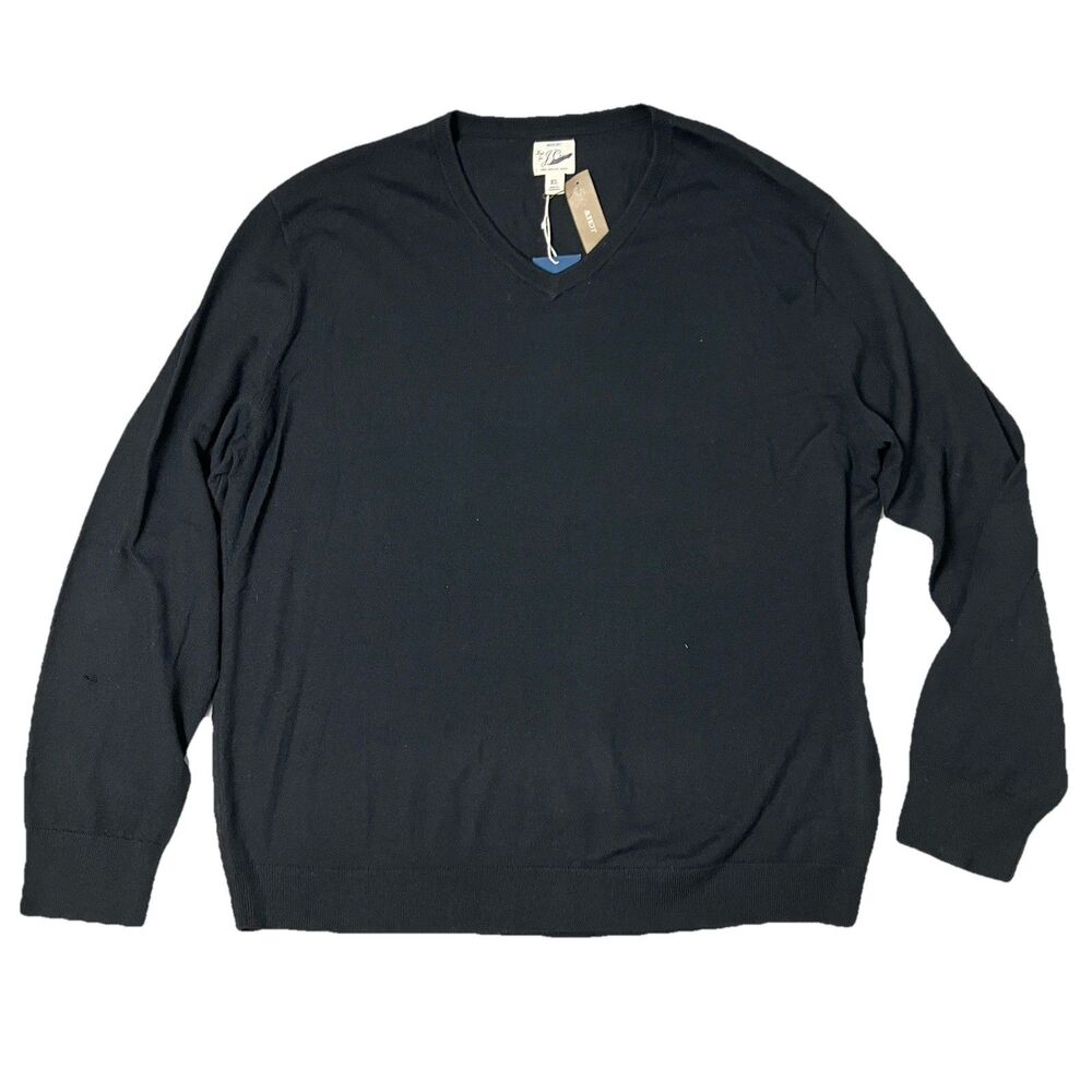 J Crew Merino V Neck Sweater Mens XL Black Merino Wool Slim Quiet‎ Luxury Preppy